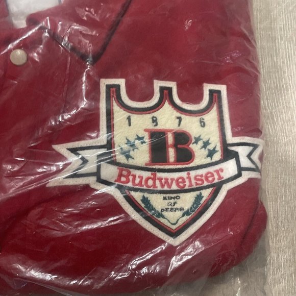 Vintage Budweiser Wool Leather Varsity Jacket Men Large NIP Red - Picture 6 of 10